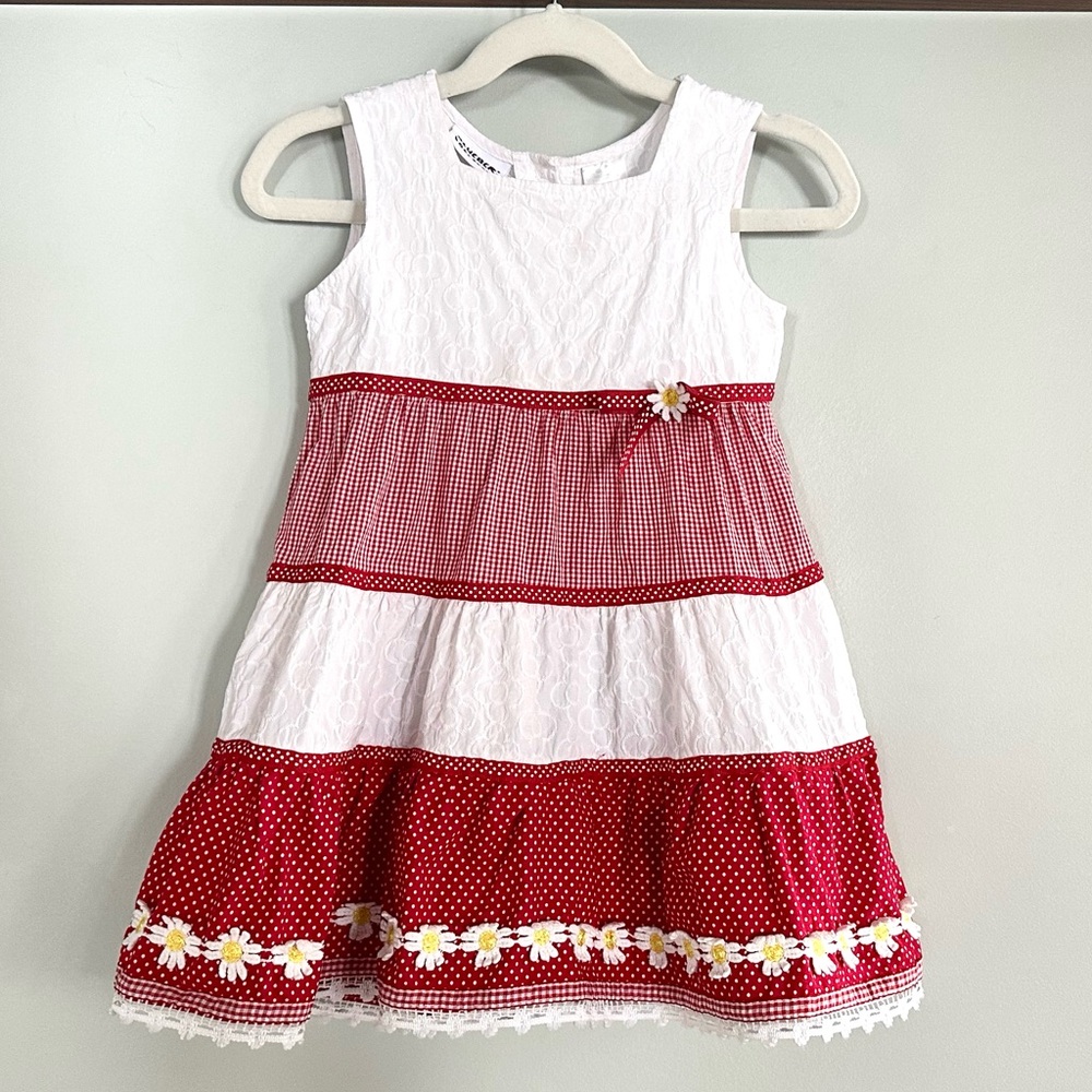 Blueberi Boulevard Girls Red White Gingham Daisy Dress Fit & Flare Size 4T